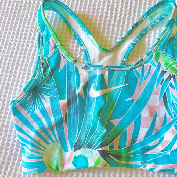 NEW♥️NIKE RACERBACK SPORTS BRA M TROPICAL PRINTED BLUE PINK GREEN WHITE BRALETTE - Picture 2 of 5